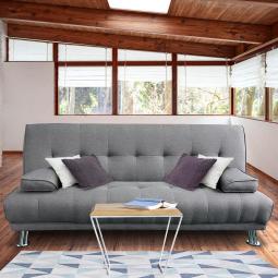 Manhattan 3 Seater Linen Sofa Bed Couch Lounge Futon - Light Grey