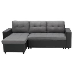 3-Seater Corner Sofa Bed With Storage Lounge Chaise Couch - Black Grey