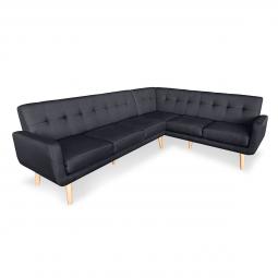 Faux Linen Corner Wooden Sofa Lounge L-shaped with Chaise Black
