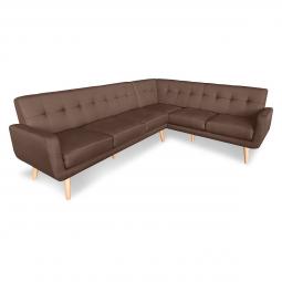Faux Linen Corner Wooden Sofa Lounge L-shaped Futon with  Chaise Brown