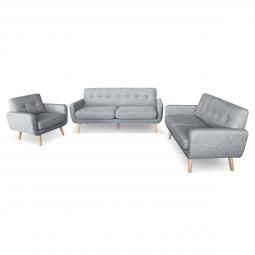 Sarantino 6 Seater Linen Fabric Sofa Couch Futon Lounge Set Light Grey