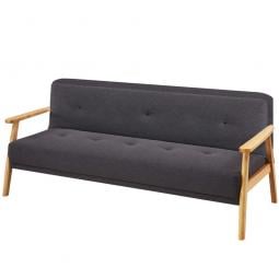 Three Seater Linen Fabric Sofa Bed Lounge Couch Futon - Dark Grey